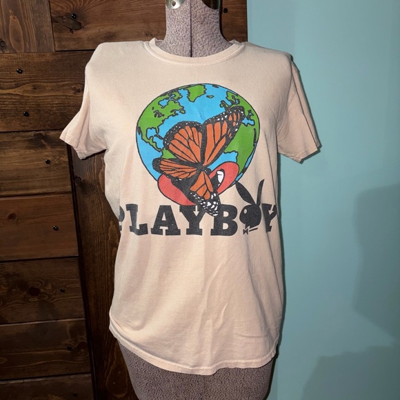 Playboy Earth and Butterfly Cream Tee Shirt - Picture 1 of 5